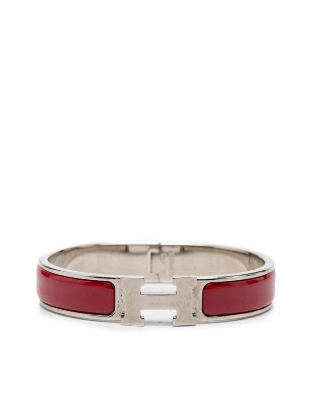 Hermes Click PM Enamel Bracelet Silver Red Metal